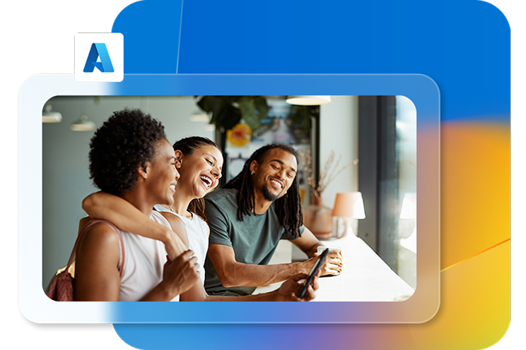 Three friendly people looking at a cell phone